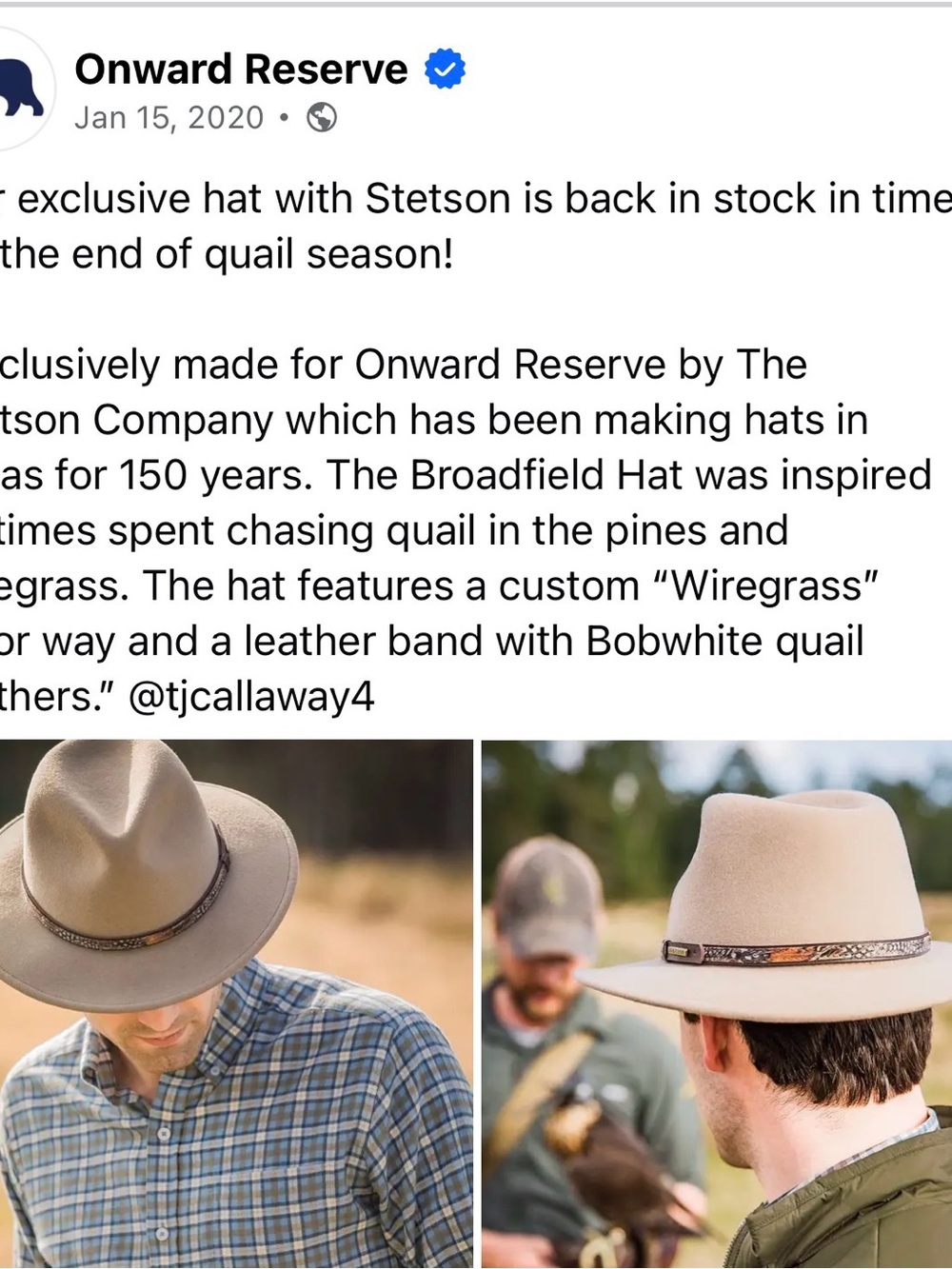 Stetson x Onward Reserve Crushable Wool Broadfield Hat/Fedora - Unisex- Large - Picture 12 of 13